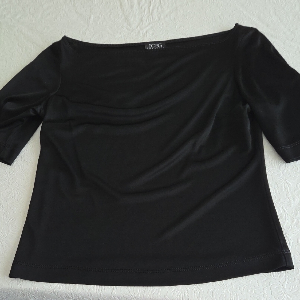 BCBGMaxAzria Vintage Black Nylon Short Sleeve Top